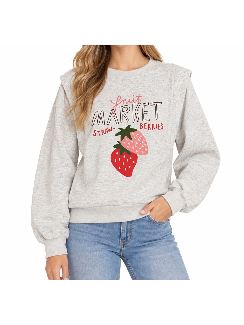 Easel Los Angeles Light Gray Crewneck Strawberry Graphic Sweatshirt S NWT